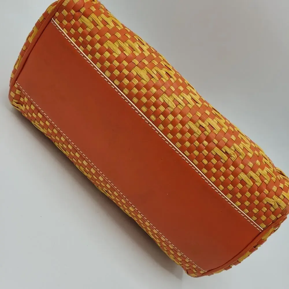 Cynthia Rowley Orange & Yellow Woven Raffia Satchel